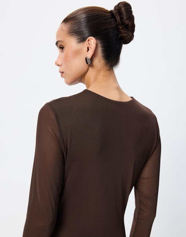 Tussah - Ivy Ruched Detail Long Sleeve Mesh Maxi Dress