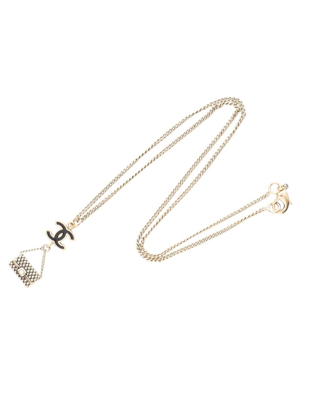 Pre-Loved by Azura Reborn - Pre-Loved CC Gold Plated Enamel Flap Bag Pendant Necklace