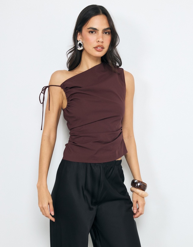 AERE - Evie Asymmetric Ruched Poplin Top