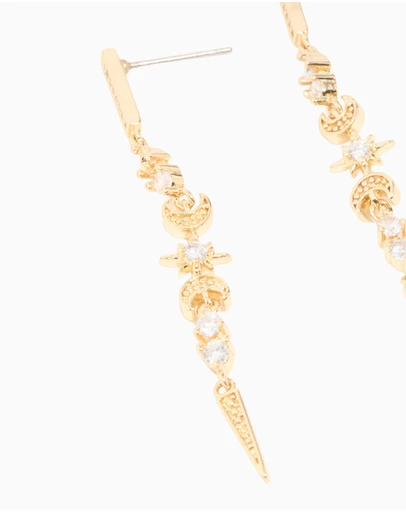 Lovisa - Gold Plated Cubic Zirconia Celestial Linear Earrings