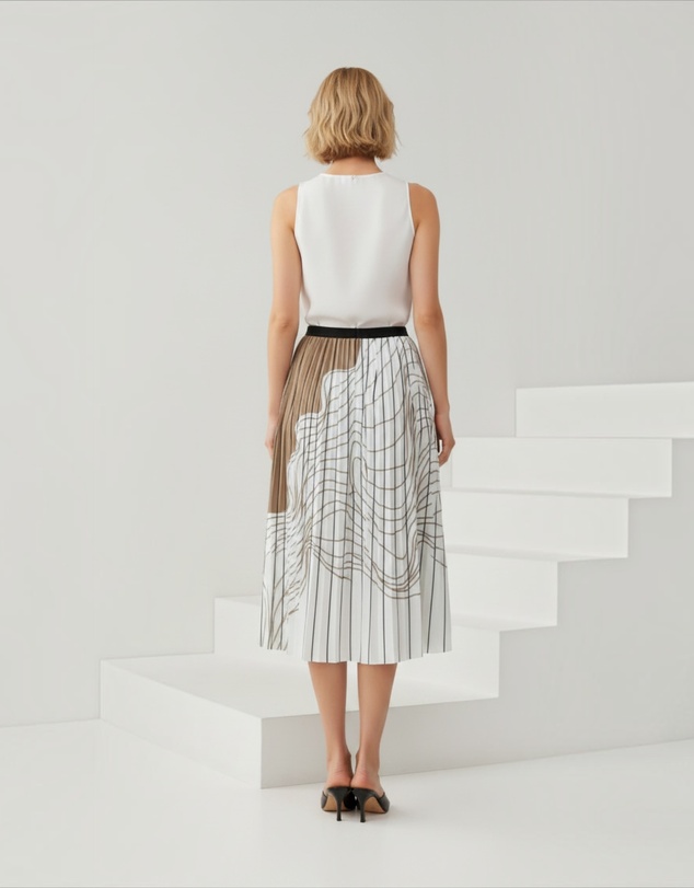 Mossée - Amelie Abstract Print Pleated Skirt