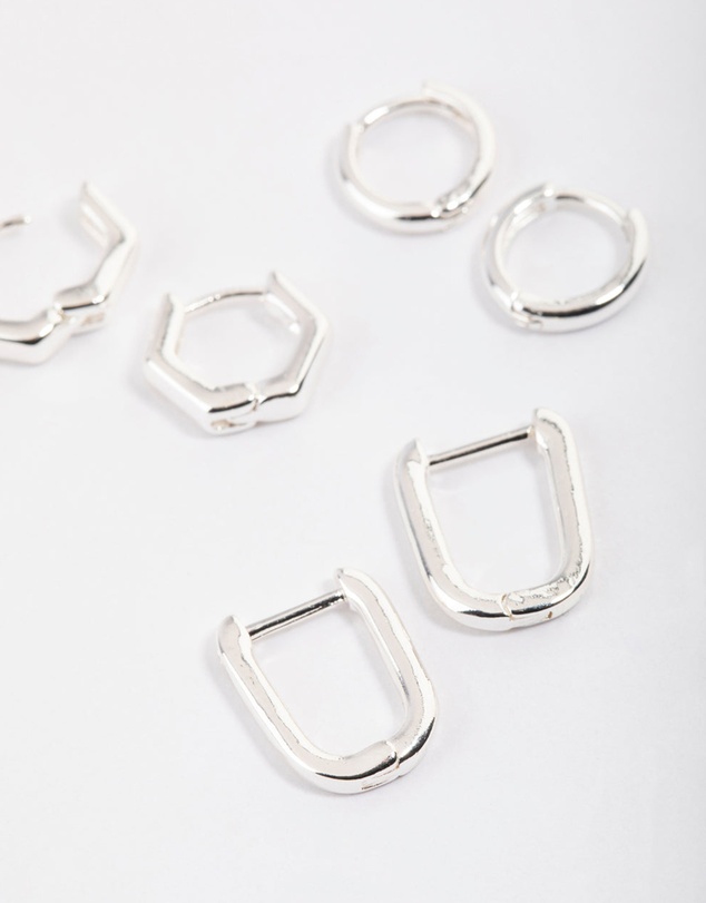 Lovisa - Silver Mini Shape Huggie Earrings Pack
