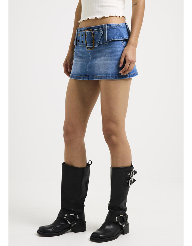 Neon Hart - Leia Belted Denim Mini Skirt