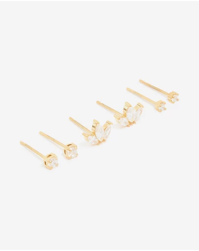 Lovisa - Waterproof Gold Plated Stainless Steel Cubic Zirconia Mixed Shaped Stud Earrings 3-Pack