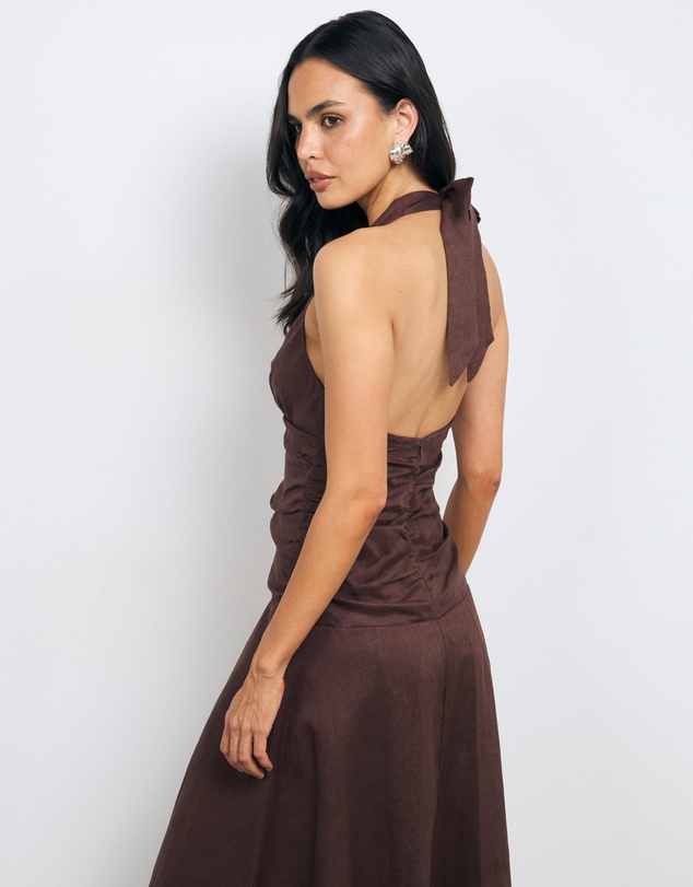 AERE - Sabel Halter Linen Midi Dress