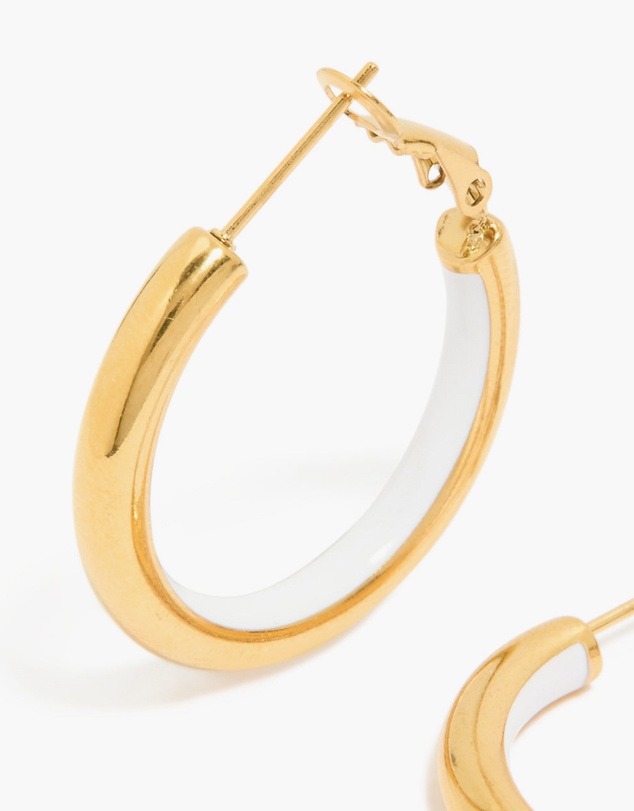 Lovisa - Waterproof Gold Plated Stainless Steel Half White Enamel Hoop Earrings