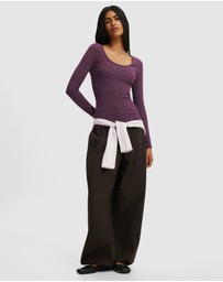 Cotton On - Scoop Neck Rib Long Sleeve Top