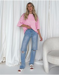 Dazie - Nostalgia Stripe Oversized Boyfriend Tee