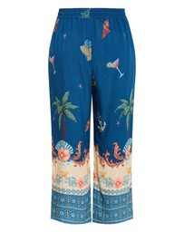 City Chic - Plus size Tia Sea Print Wide Leg Pant - marine navy