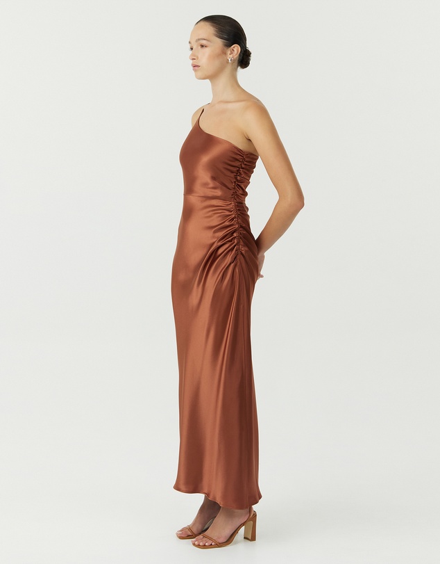 Third Form - Satin Gather One Shoulder Dress