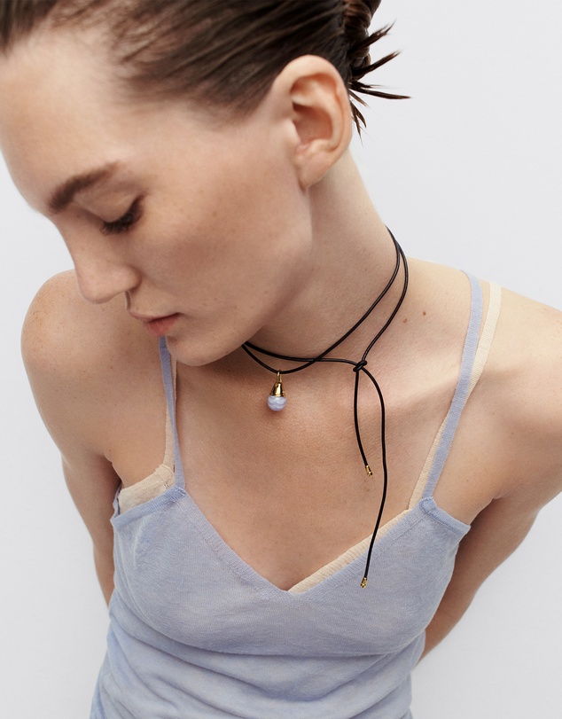 PDPAOLA - Blue Lace Agate Riviera Pendant Leather Necklace