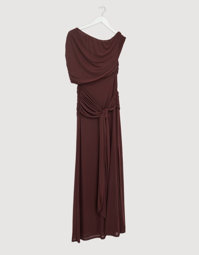 Revibe - Repaired CHANCERY Margot One Shoulder Drape Mesh Maxi Dress - AU 10