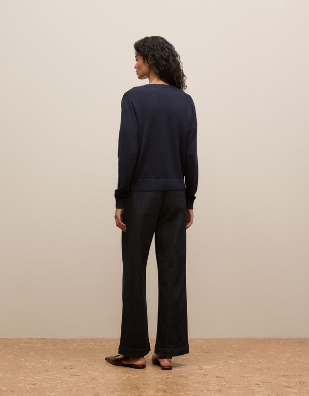 Trenery - Merino Classic Crew Cardigan in Night Sky