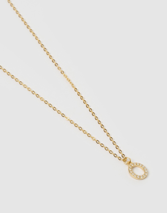 Izoa - Crystal Letter O Necklace Gold