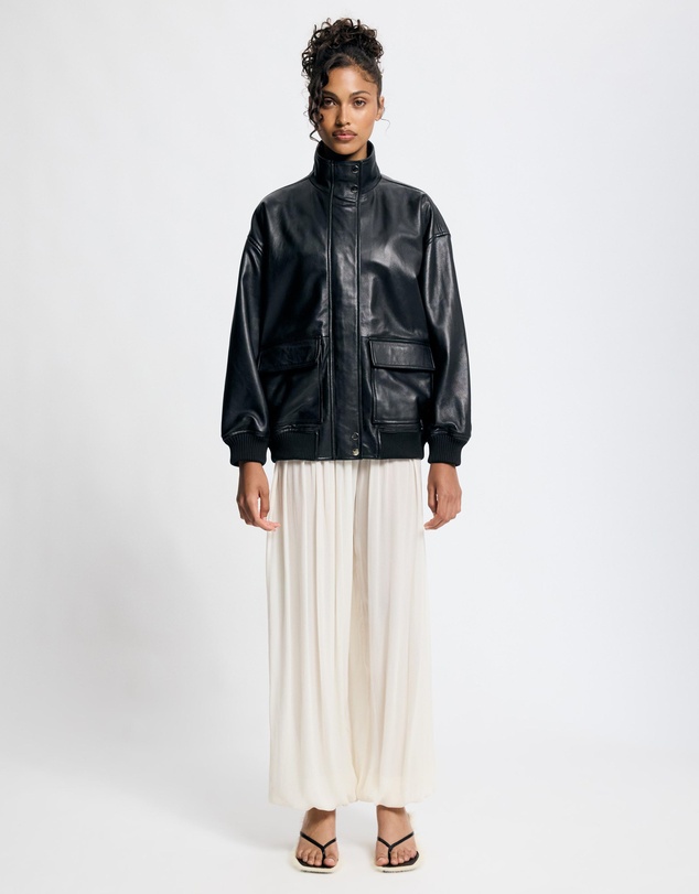 Lover - Byron Oversized 100% Leather Funnel Neck Bomber Jacket