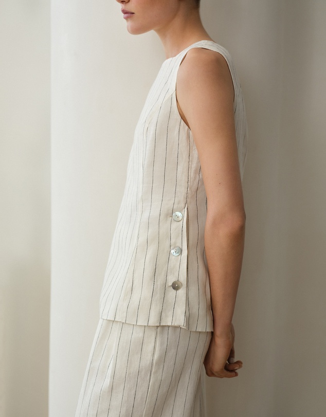 Trenery - Linen Pinstripe Sleeveless Top in Parchment