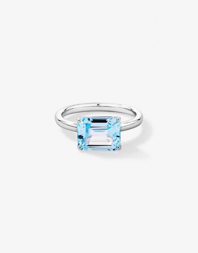 Michael Hill - Emerald Cut Sky Blue Topaz East-to-West Set Ring in Sterling Silver
