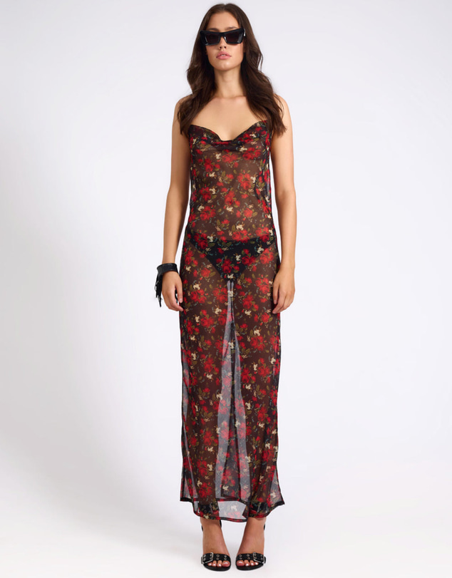 ONE TEASPOON - Flower Jagger Slip Maxi Dress - Red