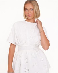 Petal & Pup - Carmel Tie Back Tunic Top - White Embroidery