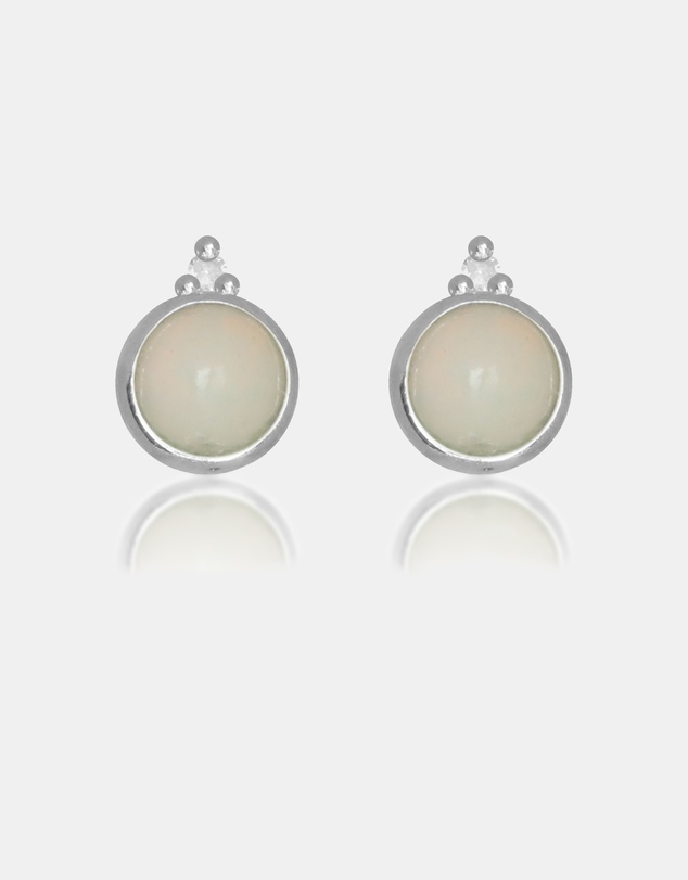 Georgini - Natural Opal And Two Natural Diamond October Silver Earrings