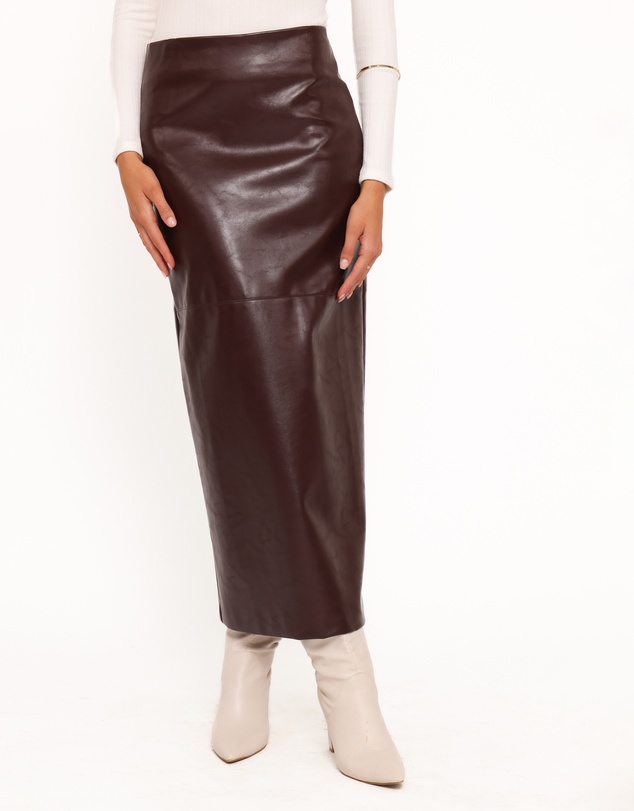 Petal & Pup - Koda Faux Leather Column Skirt - Burgundy