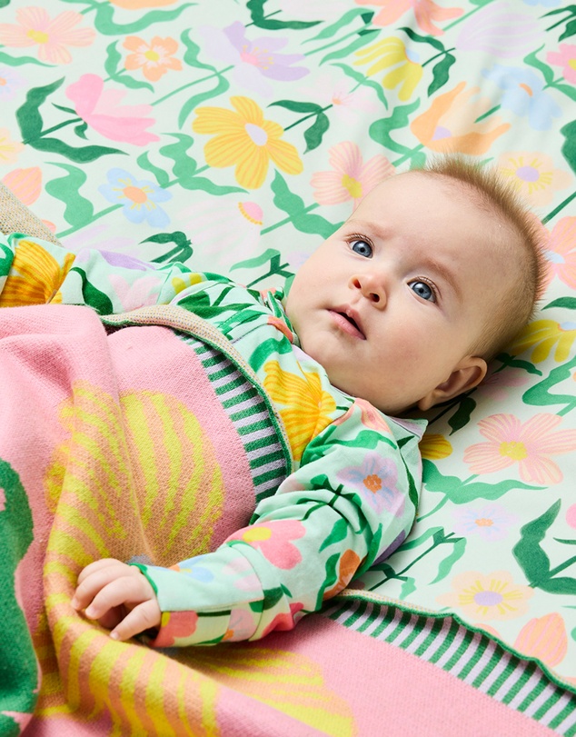 Kip&Co - Popping Flowers Green Organic Cotton Fitted Sheet - Babies