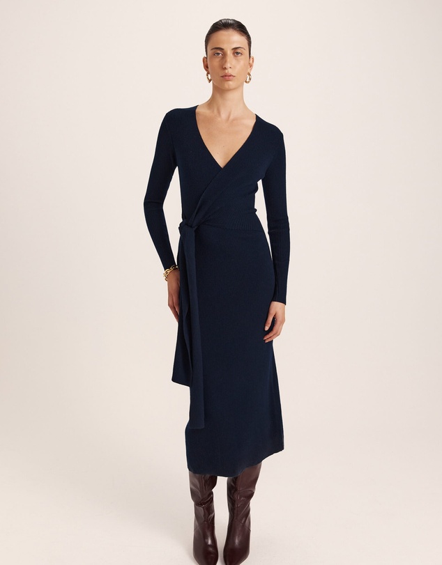 SABA - Elle Wool Blend Wrap Knit Dress