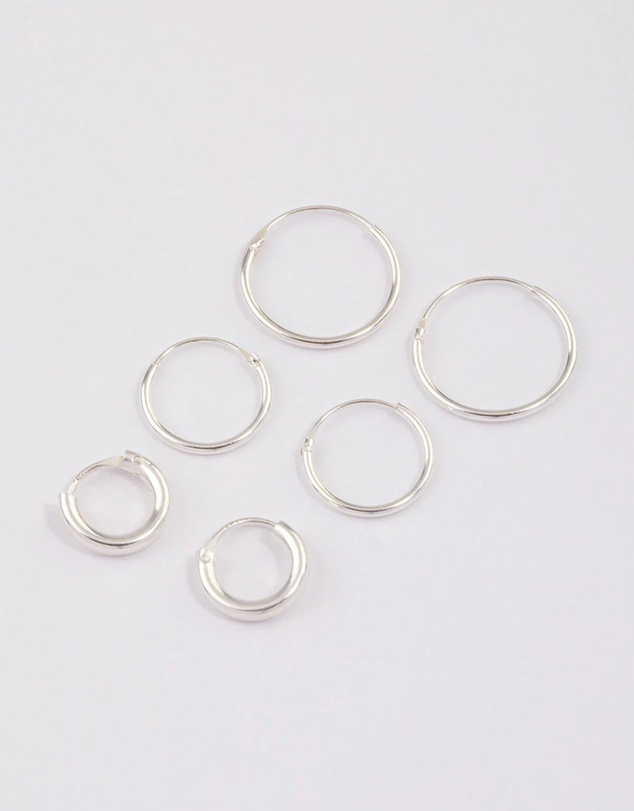 Lovisa - Sterling Silver Mixed Thick Hoop Earrings Pack