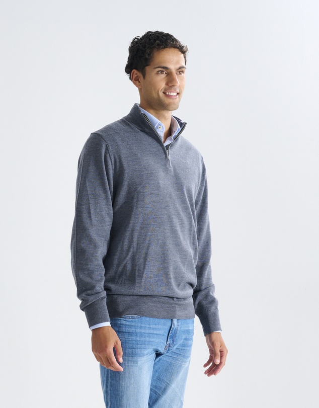 3 Wise Men - 3 Wise Men Harvey Zip Neck Merino Knit - Charcoal