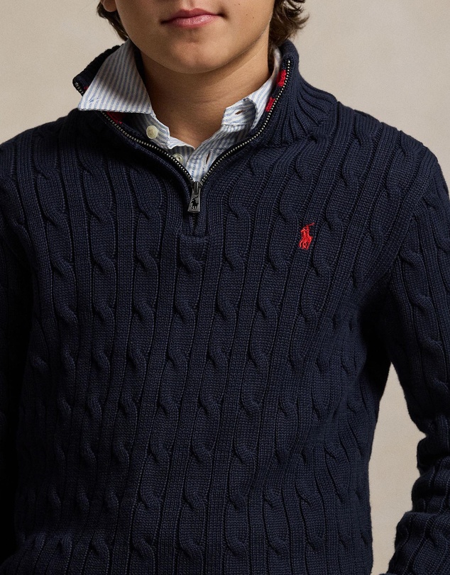 Polo Ralph Lauren - Cable-Knit Cotton Quarter-Zip Sweater - Teens