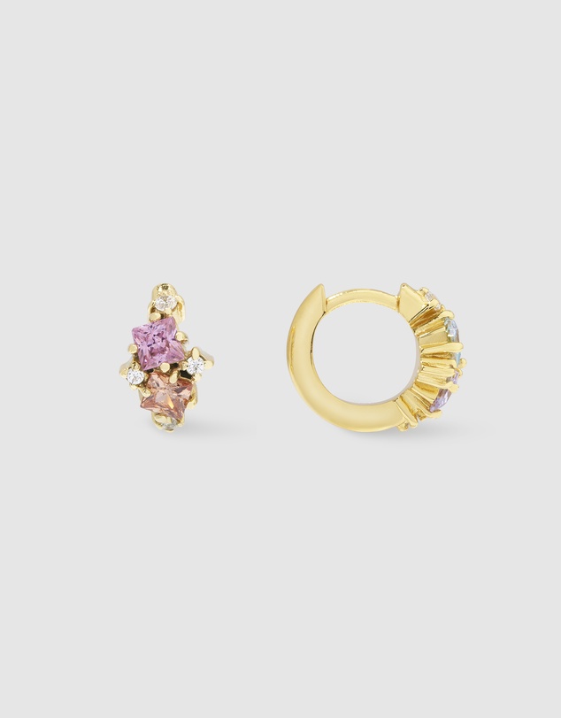 Wanderlust + Co - Rainbow Gem Gold 7mm Baby Huggie Earrings