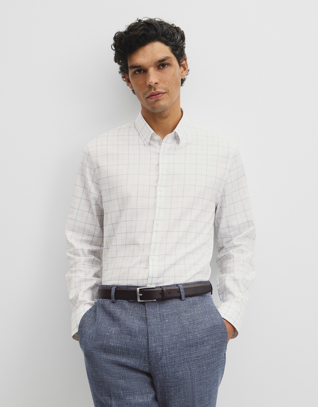 Country Road - Long Sleeve Slim Cut And Sew Grid Shirt