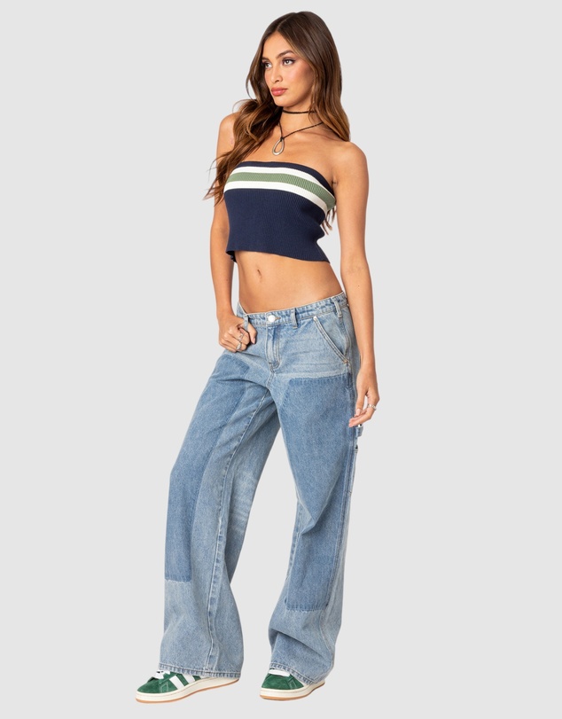 EDIKTED - Faded Wash Low Rise Carpenter Jeans