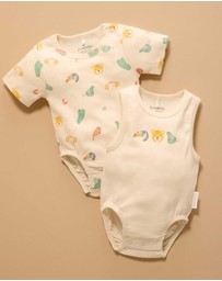 Purebaby - 2 Pack Short Sleeve Ribbed Bodysuit -Babies