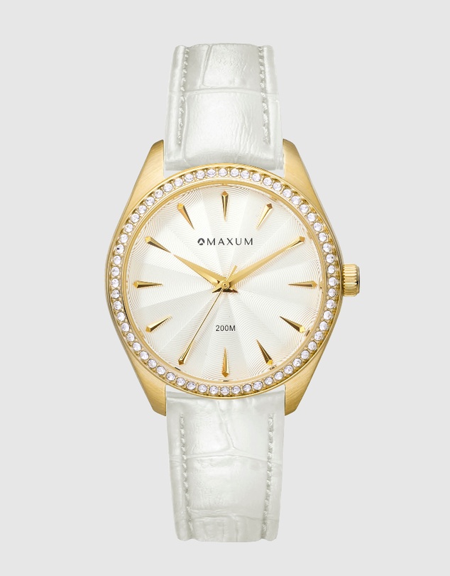 Maxum - Sydney - White Dial, Gold Tone Case & White Leather Band