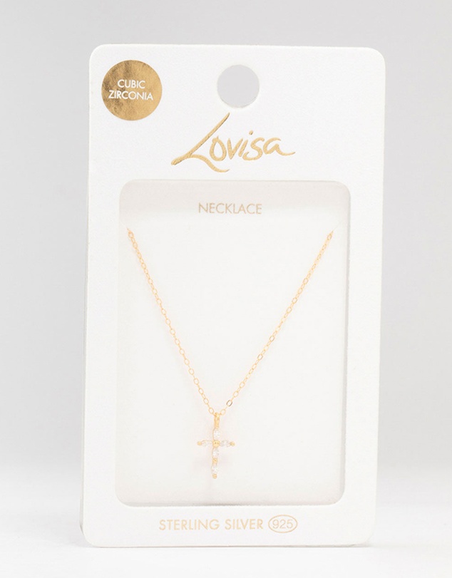 Lovisa - Gold Plated Sterling Silver Cubic Zirconia Cross Necklace