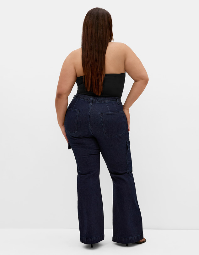 City Chic - Plus size Harley Fit Cargo Flare Leg Jean - dark wash