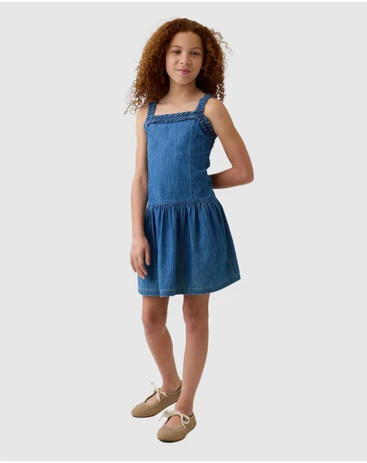 GAP - Sleeveless Denim Drop Waist Dress - Teens