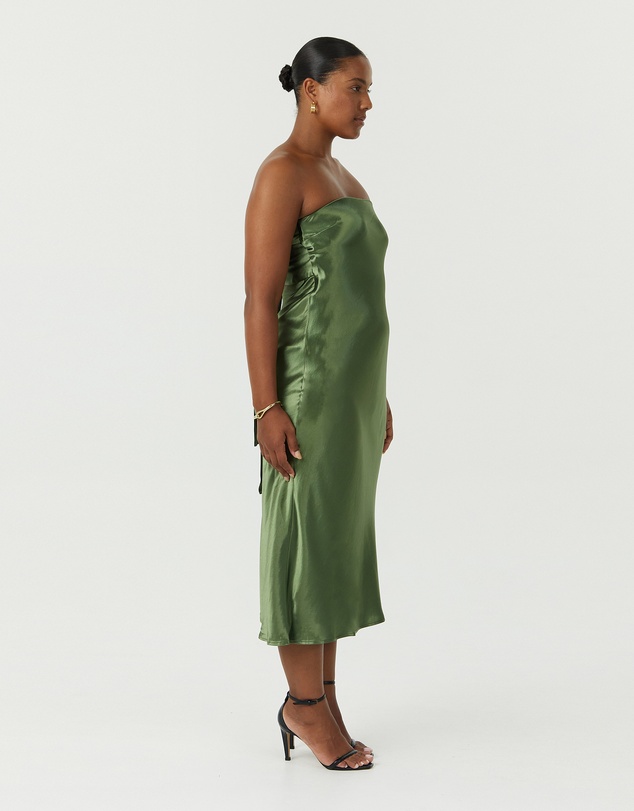 Third Form - Satin Tie Back Strapless Midi Dress