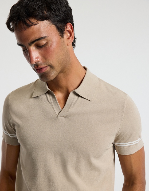 Calibre - Stripe Cuff Open Neck Polo Sand