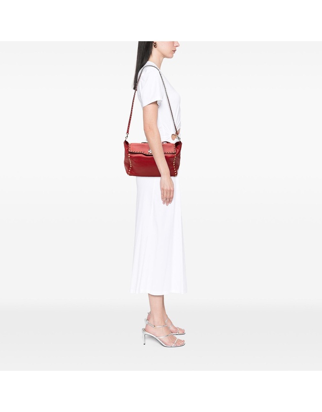 Valentino - Pre-Loved Medium Leather Rockstud Trapeze Flap Satchel