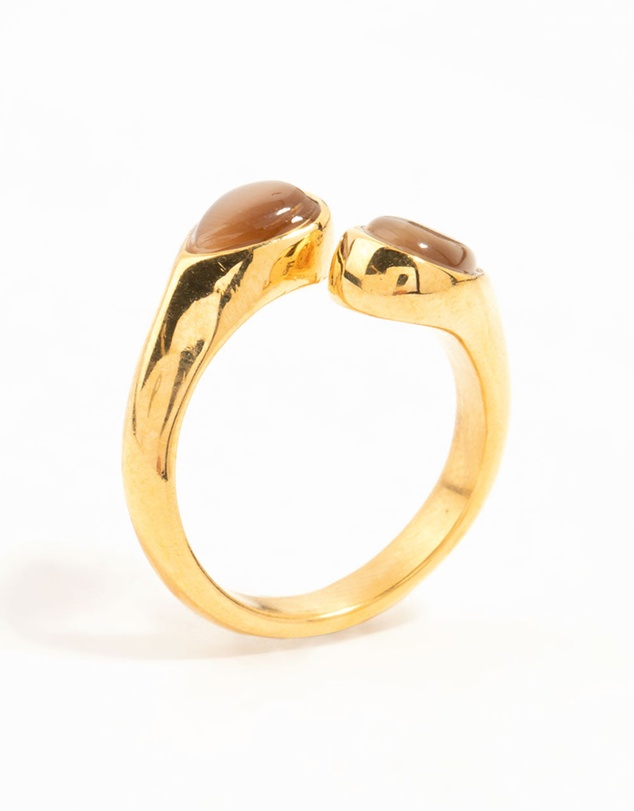 Lovisa - Waterproof Gold Plated Stainless Steel Double Pear Stone Ring