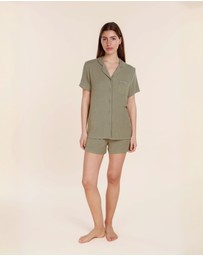 Gingerlilly - Lyon Ribbed Short Sleeve Button Up Top