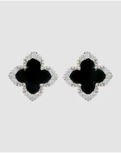 Georgini - GEORGINI MIDNIGHT VELVET BLACK AGATE FAIRWATER STUD EARRINGS SILVER