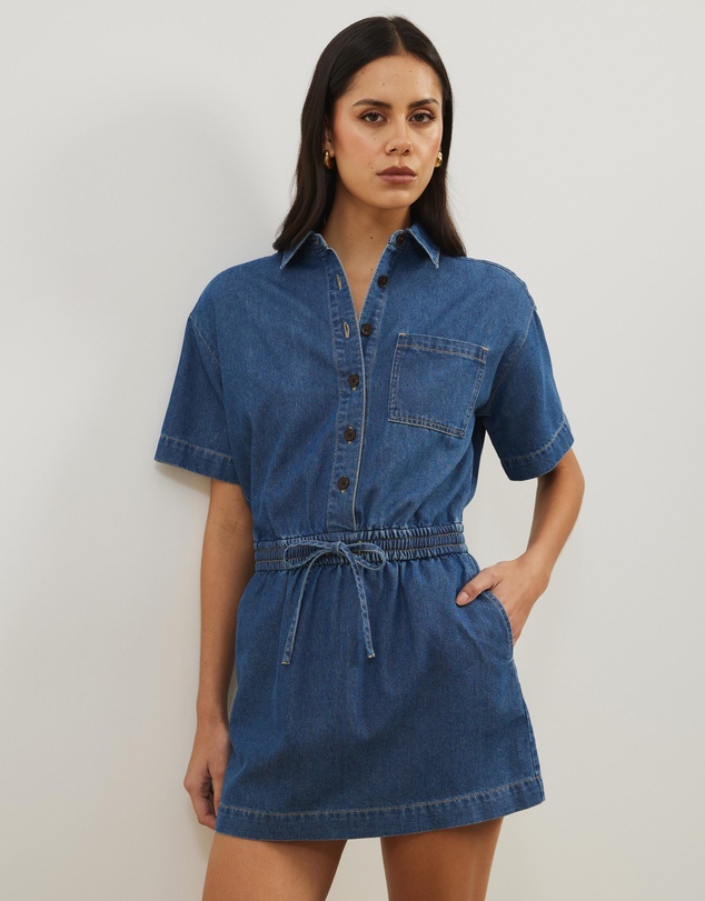Atmos&Here - Tina Drawstring Denim Mini Dress