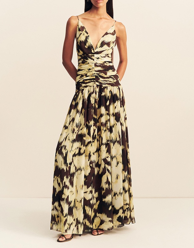 Shona Joy - Benny Plunged Gathered Maxi Dress
