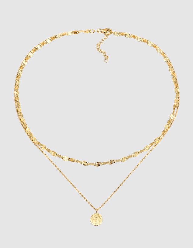 Elli Jewelry - Vintage Platelet Layer Necklace in Gold-Plated 925 Silver