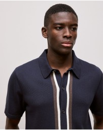 Trenery - Cotton Silk Graphic Knit Shirt in Navy