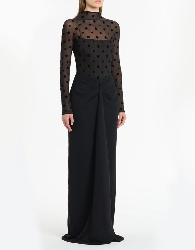 Carla Zampatti - Black Mesh Spot Contrast Gown