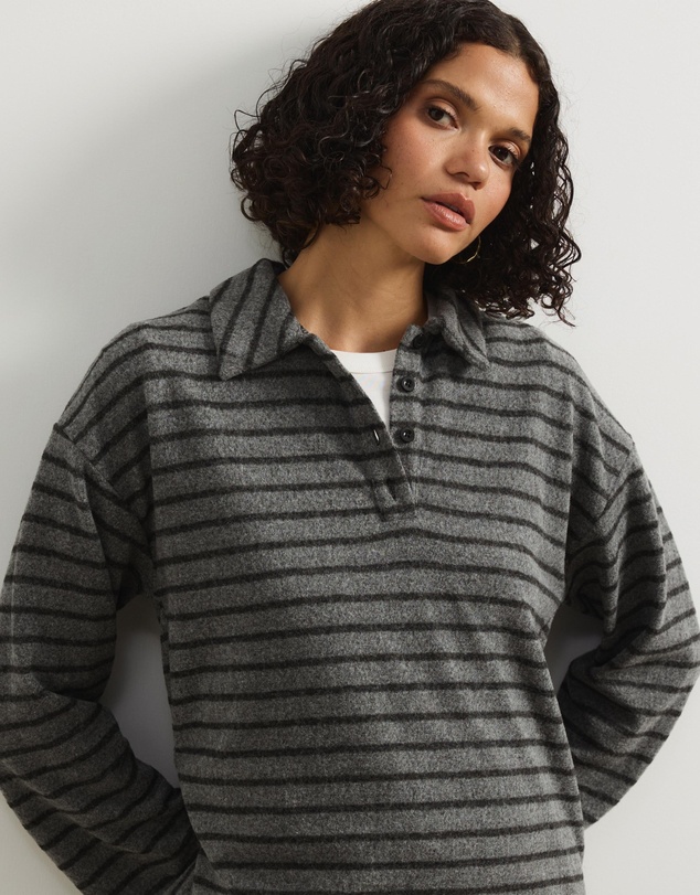 Atmos&Here - Mirabel Long Sleeve Jersey Polo Top
